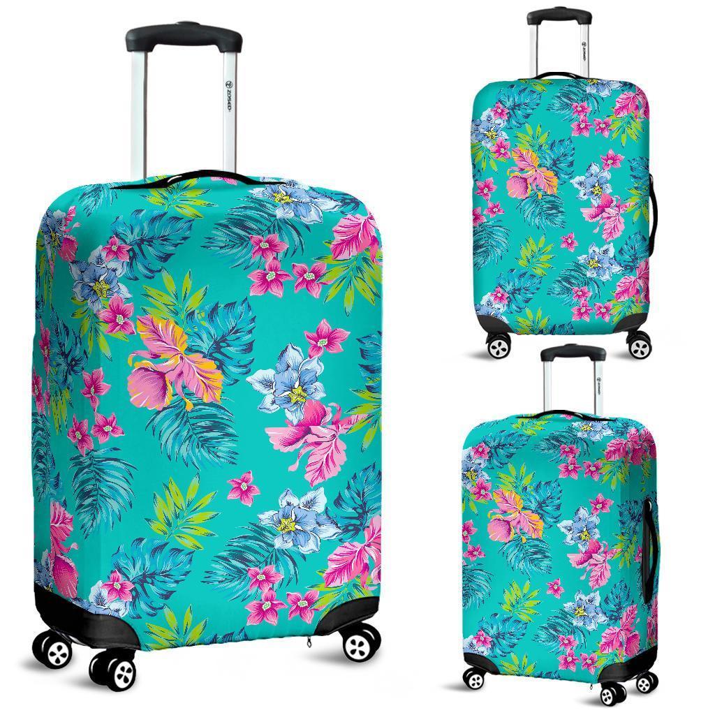 Teal Aloha Tropical Pattern Print Luggage Cover GearFrost