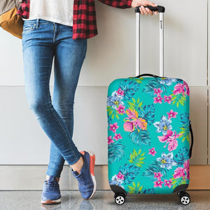 Teal Aloha Tropical Pattern Print Luggage Cover GearFrost