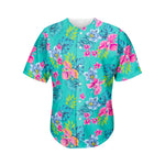 Teal Aloha Tropical Pattern Print Men's Baseball Jersey