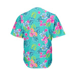 Teal Aloha Tropical Pattern Print Men's Baseball Jersey
