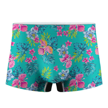 Teal Aloha Tropical Pattern Print Men's Boxer Briefs