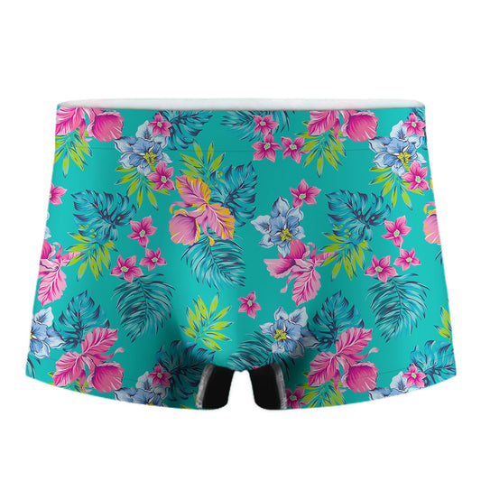 Teal Aloha Tropical Pattern Print Men's Boxer Briefs