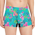 Teal Aloha Tropical Pattern Print Men's Boxer Briefs