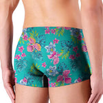 Teal Aloha Tropical Pattern Print Men's Boxer Briefs