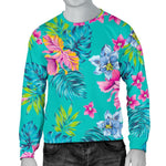 Teal Aloha Tropical Pattern Print Men's Crewneck Sweatshirt GearFrost