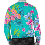 Teal Aloha Tropical Pattern Print Men's Crewneck Sweatshirt GearFrost