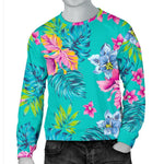 Teal Aloha Tropical Pattern Print Men's Crewneck Sweatshirt GearFrost