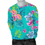 Teal Aloha Tropical Pattern Print Men's Crewneck Sweatshirt GearFrost