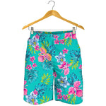 Teal Aloha Tropical Pattern Print Men's Shorts