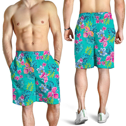Teal Aloha Tropical Pattern Print Men's Shorts