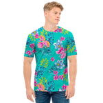 Teal Aloha Tropical Pattern Print Men's T-Shirt