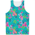 Teal Aloha Tropical Pattern Print Men's Tank Top