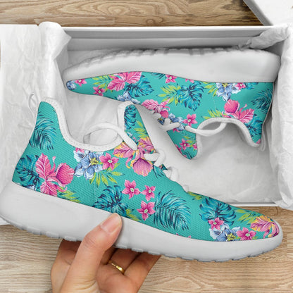 Teal Aloha Tropical Pattern Print Mesh Knit Shoes GearFrost