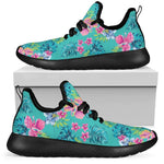 Teal Aloha Tropical Pattern Print Mesh Knit Shoes GearFrost