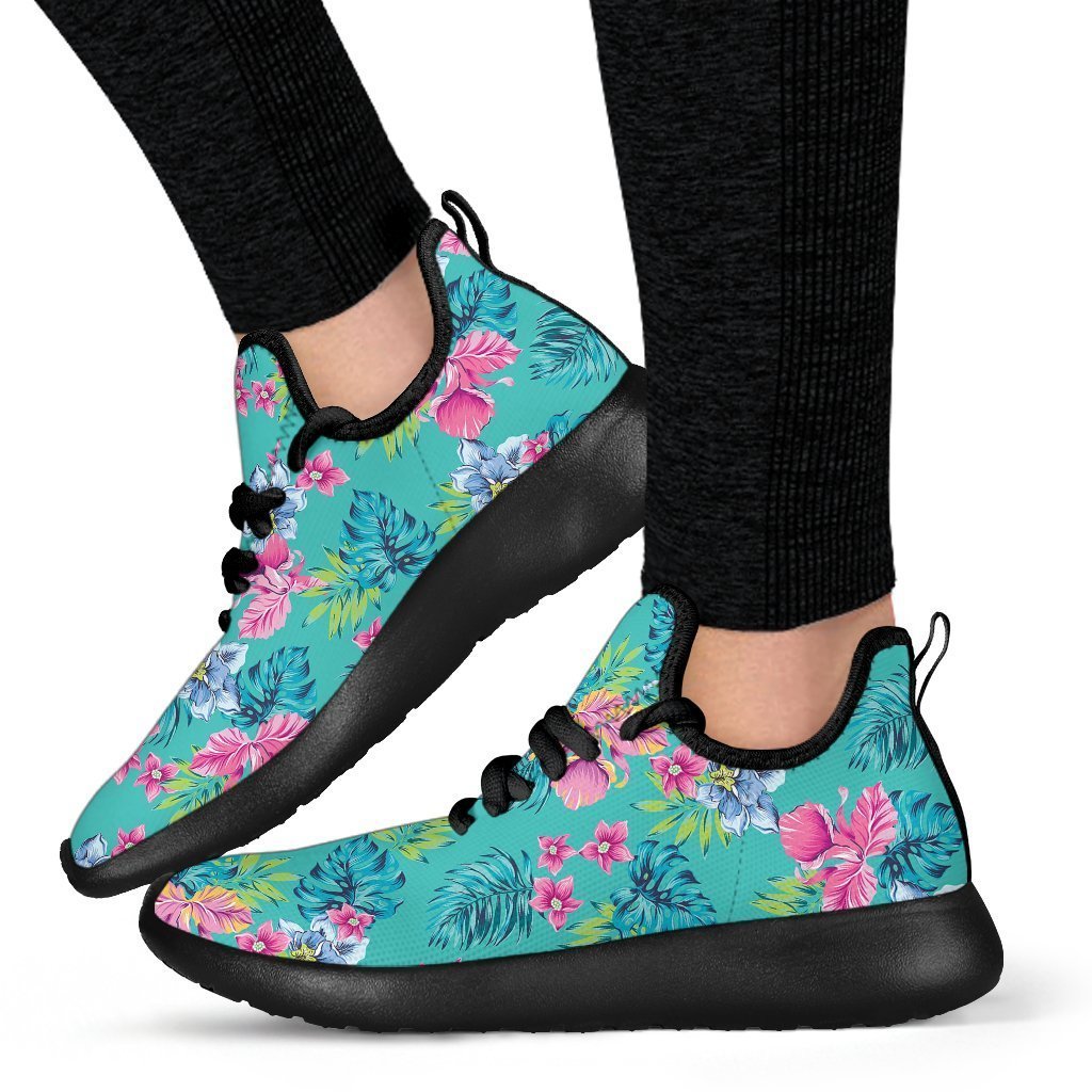 Teal Aloha Tropical Pattern Print Mesh Knit Shoes GearFrost