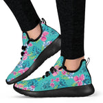Teal Aloha Tropical Pattern Print Mesh Knit Shoes GearFrost