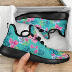 Teal Aloha Tropical Pattern Print Mesh Knit Shoes GearFrost