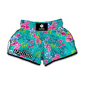 Teal Aloha Tropical Pattern Print Muay Thai Boxing Shorts
