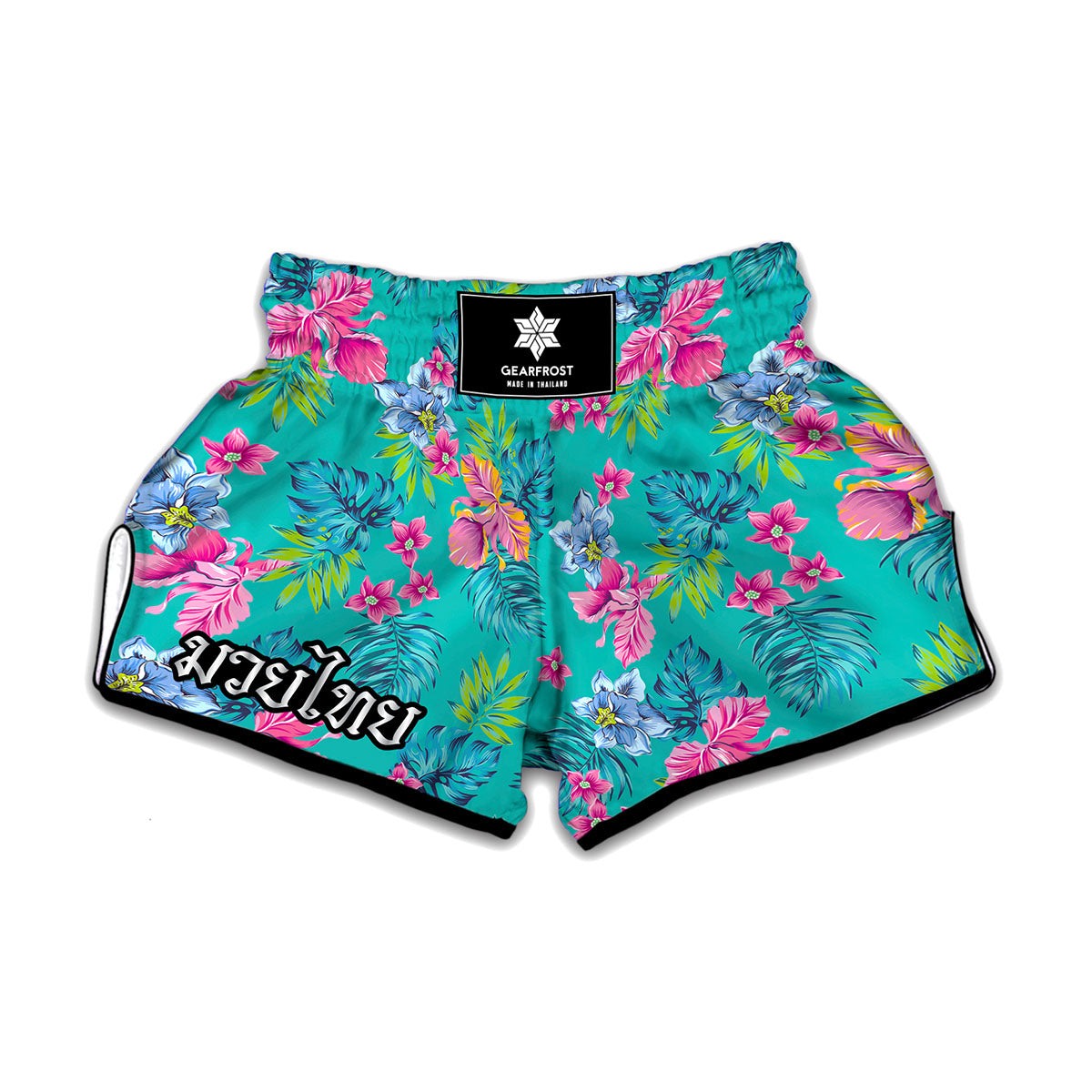 Teal Aloha Tropical Pattern Print Muay Thai Boxing Shorts