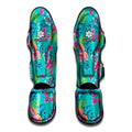 Teal Aloha Tropical Pattern Print Muay Thai Shin Guards