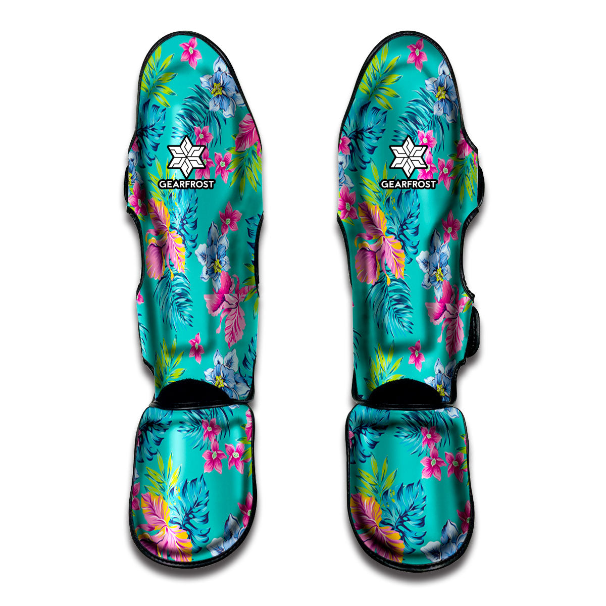 Teal Aloha Tropical Pattern Print Muay Thai Shin Guard