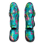 Teal Aloha Tropical Pattern Print Muay Thai Shin Guard