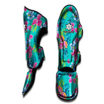 Teal Aloha Tropical Pattern Print Muay Thai Shin Guard