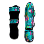 Teal Aloha Tropical Pattern Print Muay Thai Shin Guard