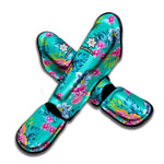 Teal Aloha Tropical Pattern Print Muay Thai Shin Guard