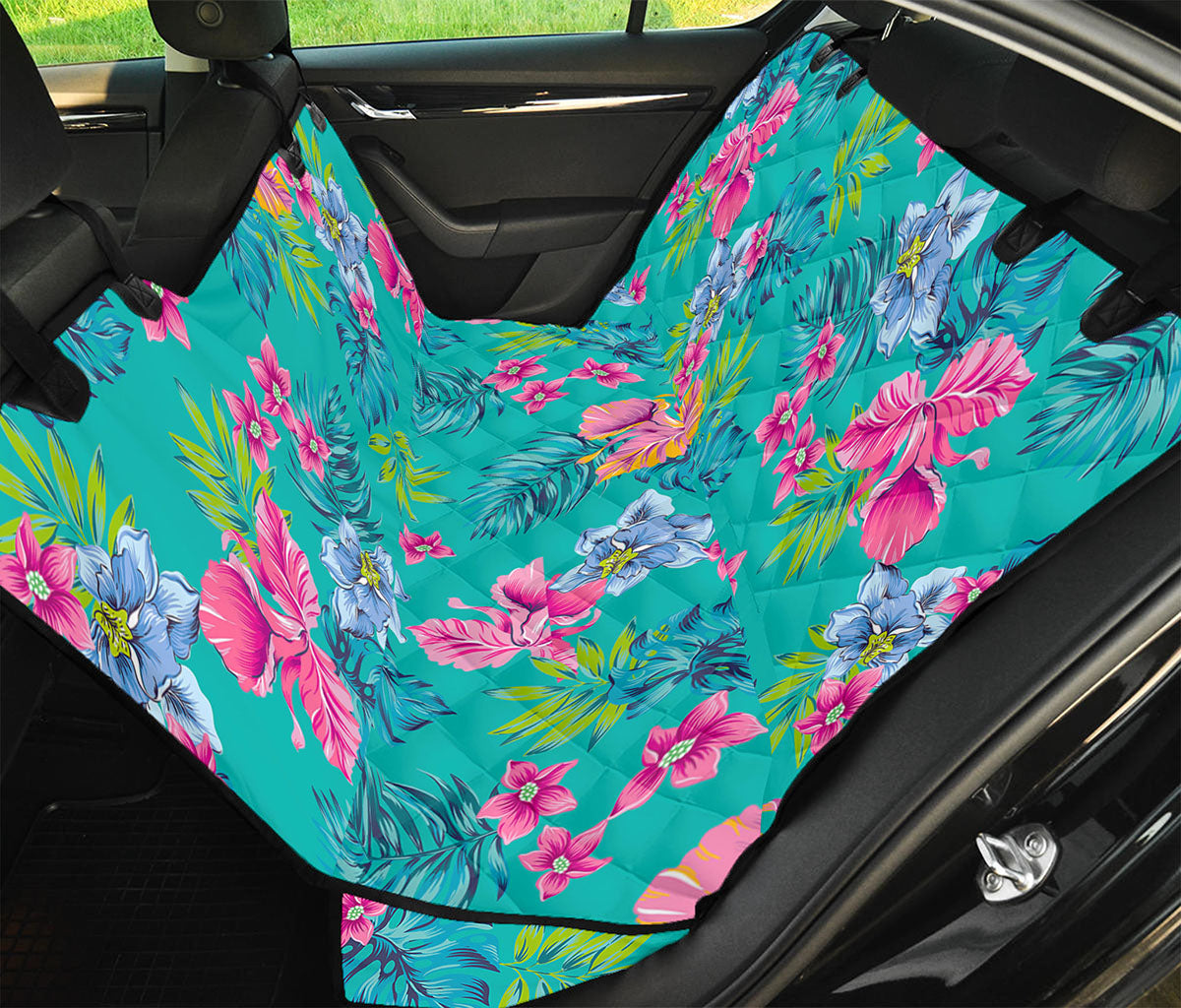 Teal Aloha Tropical Pattern Print Pet Car Back Seat Cover