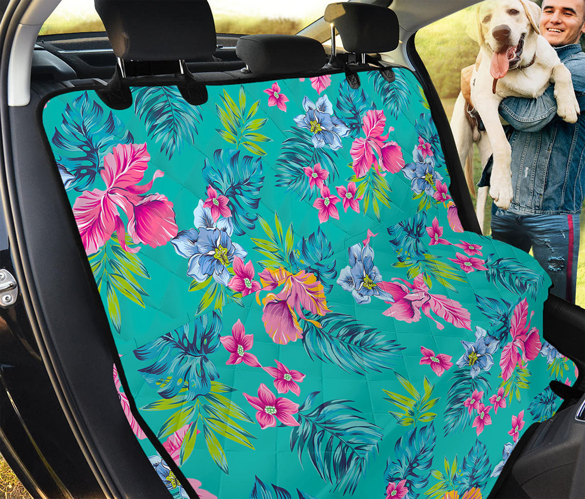 Teal Aloha Tropical Pattern Print Pet Car Back Seat Cover