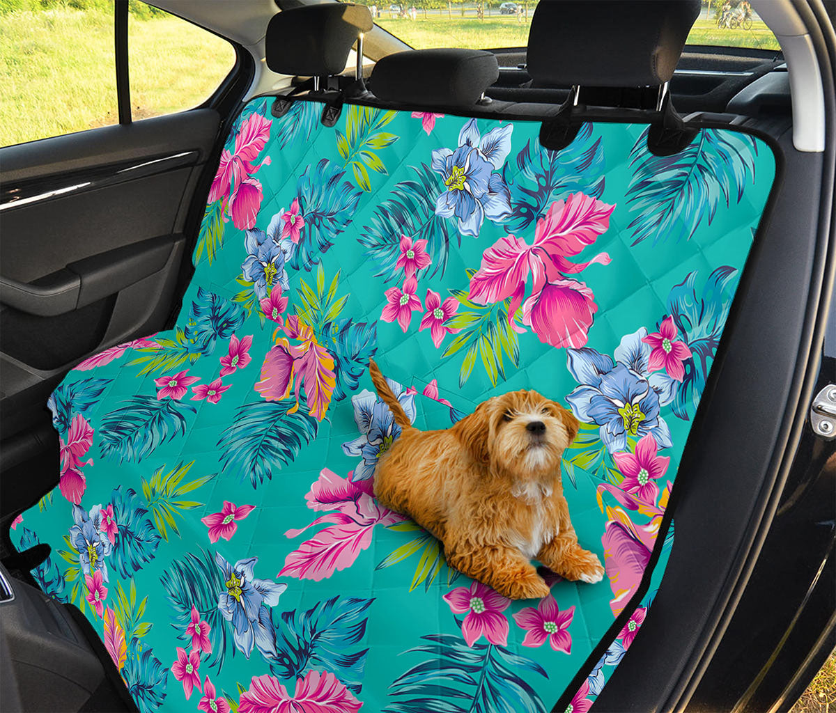 Teal Aloha Tropical Pattern Print Pet Car Back Seat Cover