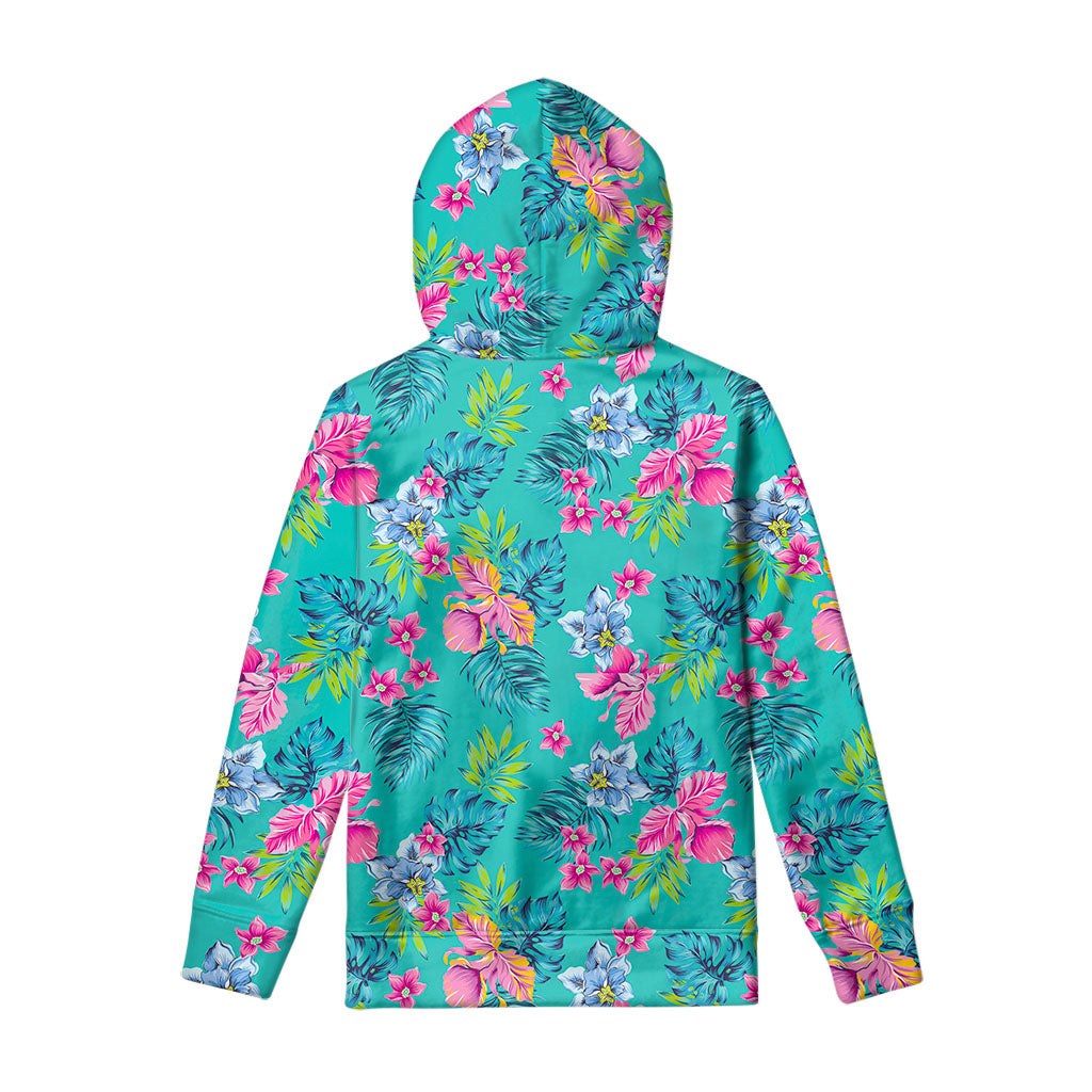 Teal Aloha Tropical Pattern Print Pullover Hoodie