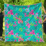Teal Aloha Tropical Pattern Print Quilt