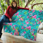Teal Aloha Tropical Pattern Print Quilt