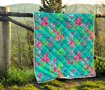 Teal Aloha Tropical Pattern Print Quilt