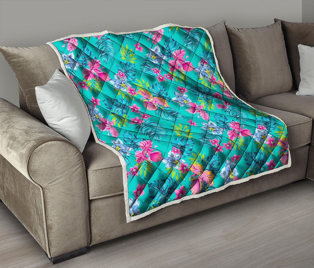 Teal Aloha Tropical Pattern Print Quilt