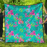 Teal Aloha Tropical Pattern Print Quilt