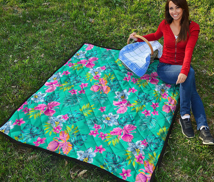Teal Aloha Tropical Pattern Print Quilt