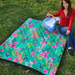 Teal Aloha Tropical Pattern Print Quilt