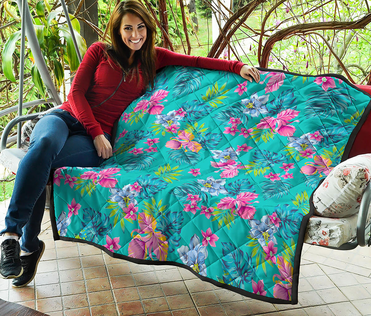 Teal Aloha Tropical Pattern Print Quilt