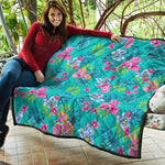 Teal Aloha Tropical Pattern Print Quilt