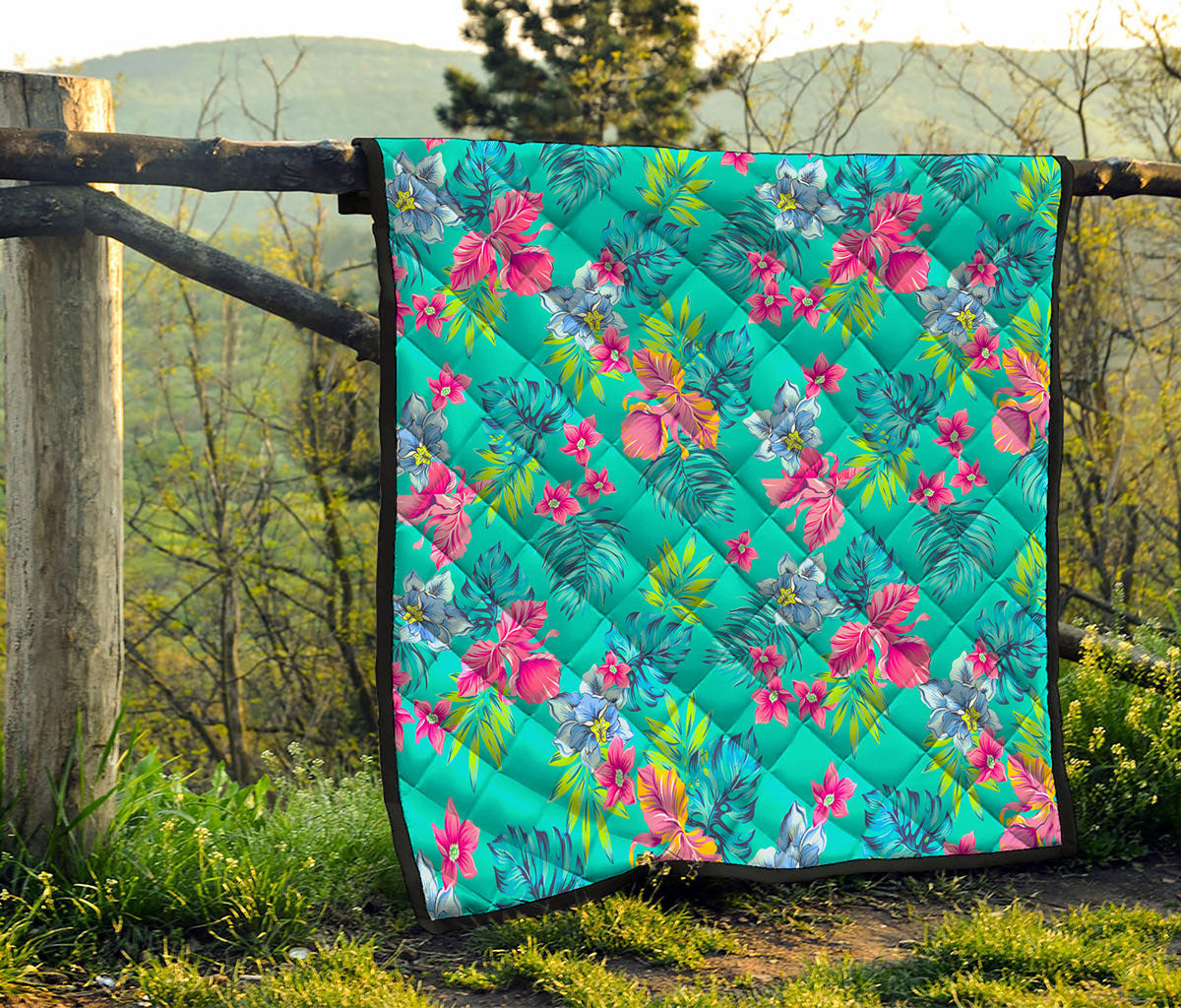 Teal Aloha Tropical Pattern Print Quilt