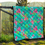 Teal Aloha Tropical Pattern Print Quilt