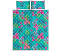 Teal Aloha Tropical Pattern Print Quilt Bed Set