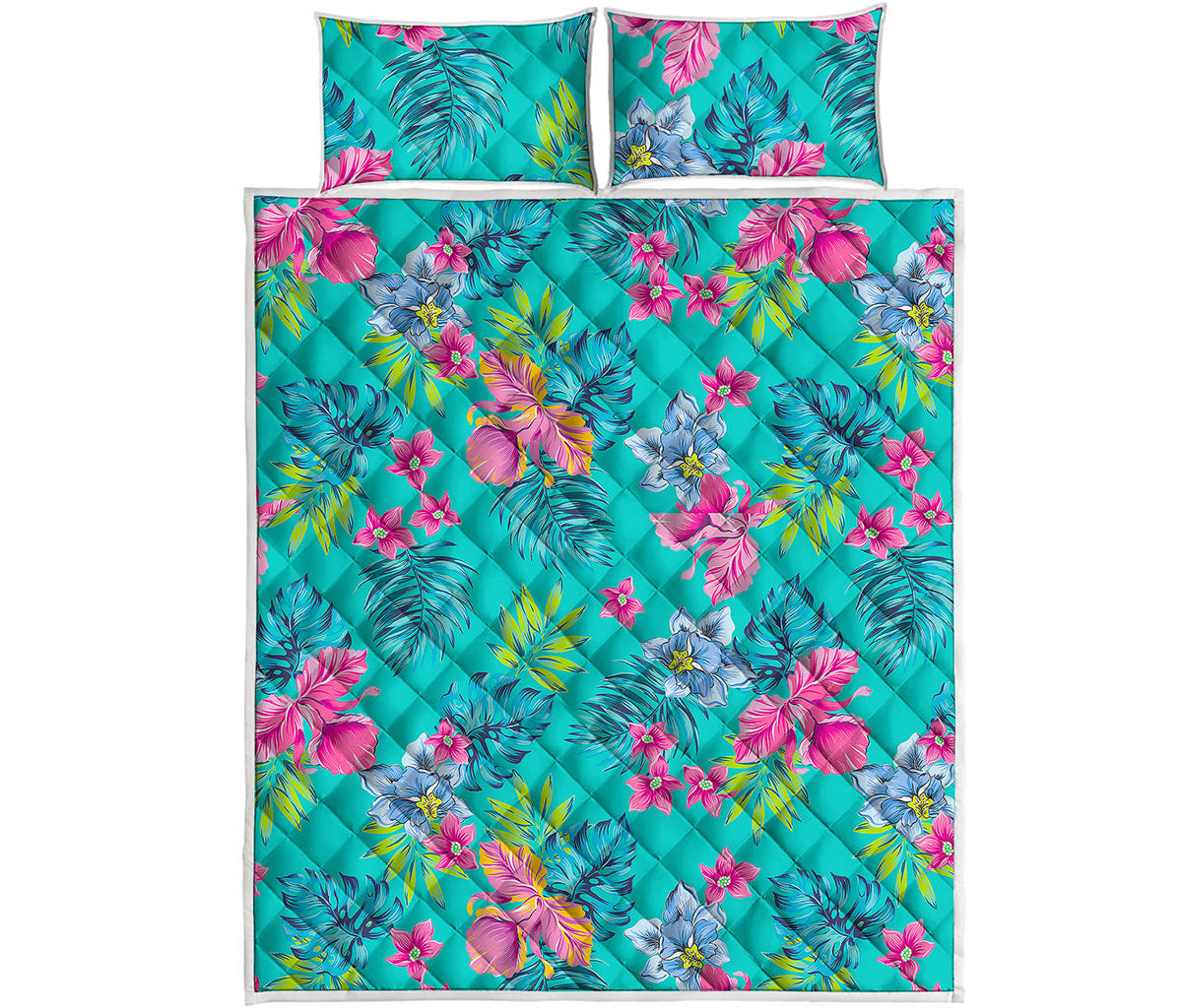 Teal Aloha Tropical Pattern Print Quilt Bed Set