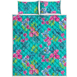 Teal Aloha Tropical Pattern Print Quilt Bed Set