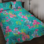 Teal Aloha Tropical Pattern Print Quilt Bed Set