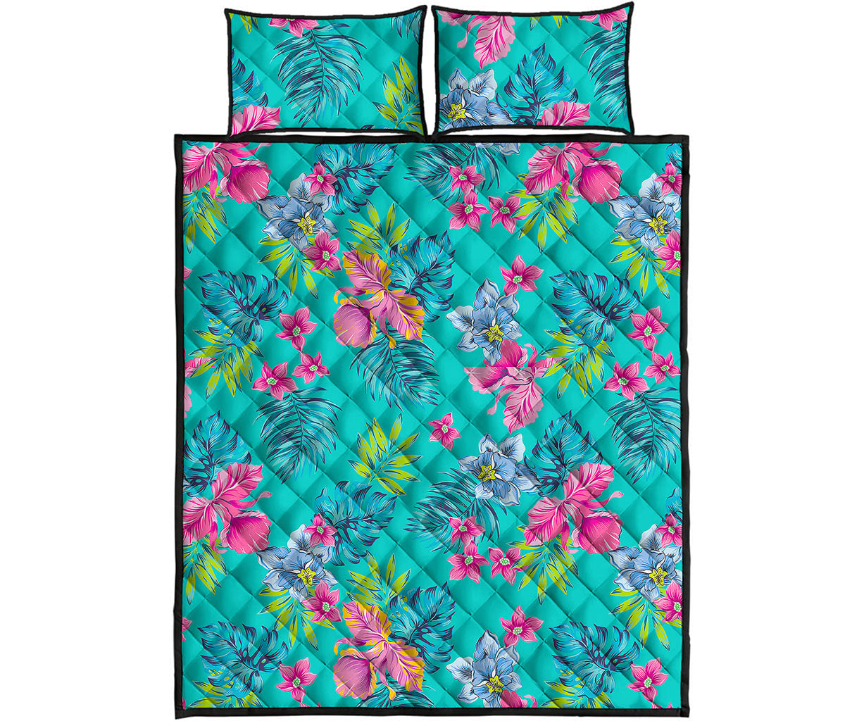 Teal Aloha Tropical Pattern Print Quilt Bed Set