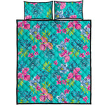 Teal Aloha Tropical Pattern Print Quilt Bed Set